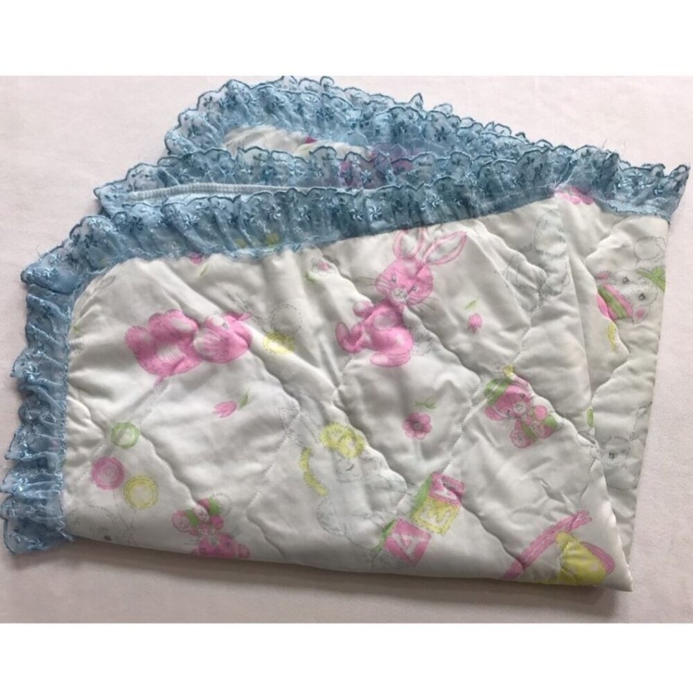 Vintage Handmade Nylon Baby Blanket 60s 70s Kids